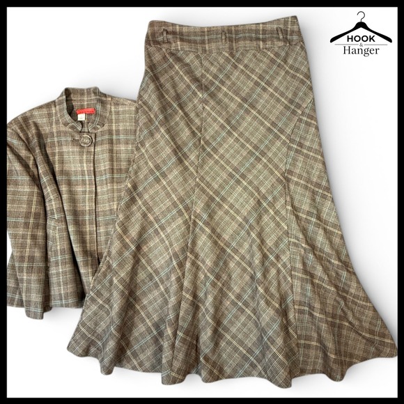 Tapemeasure Plaid Swing Jacket Flared Midi Skirt Suit Set 10 Academia Brown 40s - Picture 9 of 16